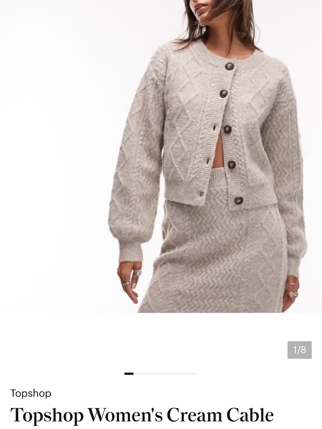 Topshop Neutral Cream Cable Knit Button-Front Cardigan
